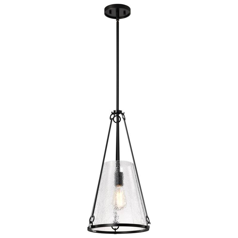 Valentine Medium Pendant Black Finish Hammered Glass