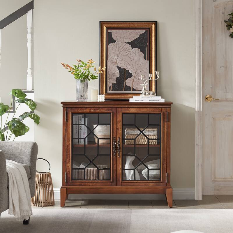 Sideboard & Buffets Cabinet, Accent Display Storage Distressed Console Cabinet for Entryway Living Room Bedroom Kitchen - Cherry