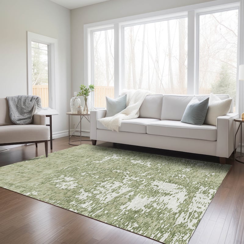 Machine Washable Indoor/ Outdoor Abstract Pixels Chantille Rug