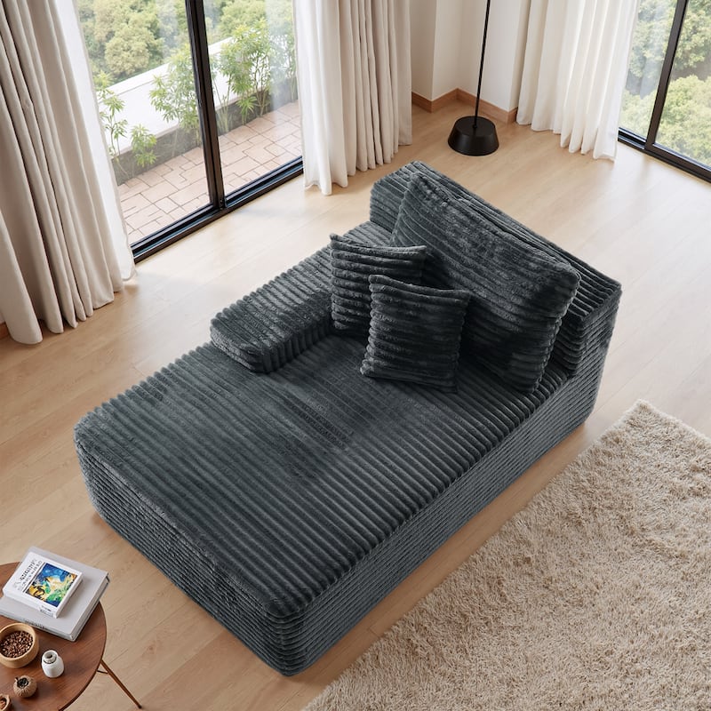 Oversized Upholstered Modular Sectional Chaise Lounge with Pillows - Grey-left facing - Left Facing