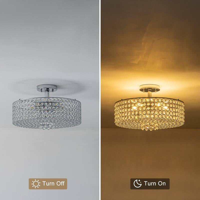 Modern 5 Light Mesh Crystal Shade Semi-Flush Mount Ceiling Light - Dia.15.75-in
