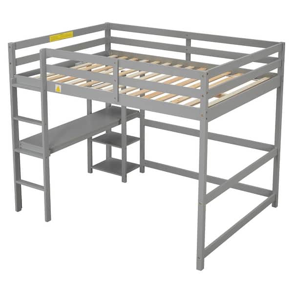 slide 2 of 10, Full Pine Wood Loft Bed with Built-in Desk, Ladder, Guard Rails, Grey Grey - Full
