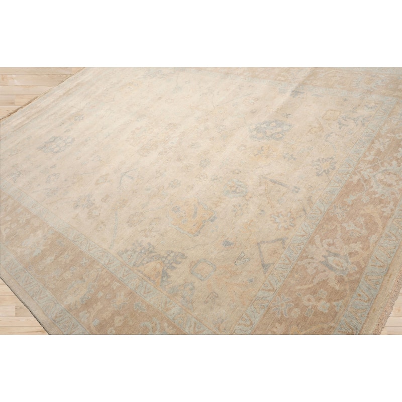 Multi Size Hand Knotted Beige Oushak Wool Area Rug Stone Wash Oriental