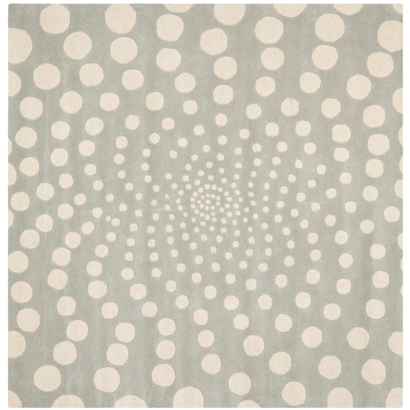 SAFAVIEH Soho Handmade Eulalia Abstract Dots N.Z. Wool Area Rug - 6' Square - Grey/Ivory