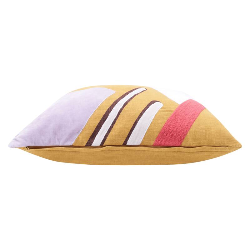 Handwoven Patchwork Embroidered Square Throw Pillow Cover - 20" - Yellow and White