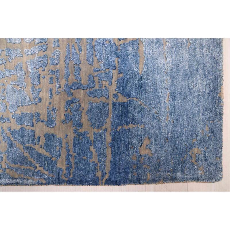 ECARPETGALLERY Hand-knotted Legacy Blue Silk, Wool Rug - 2'5 x 12'1