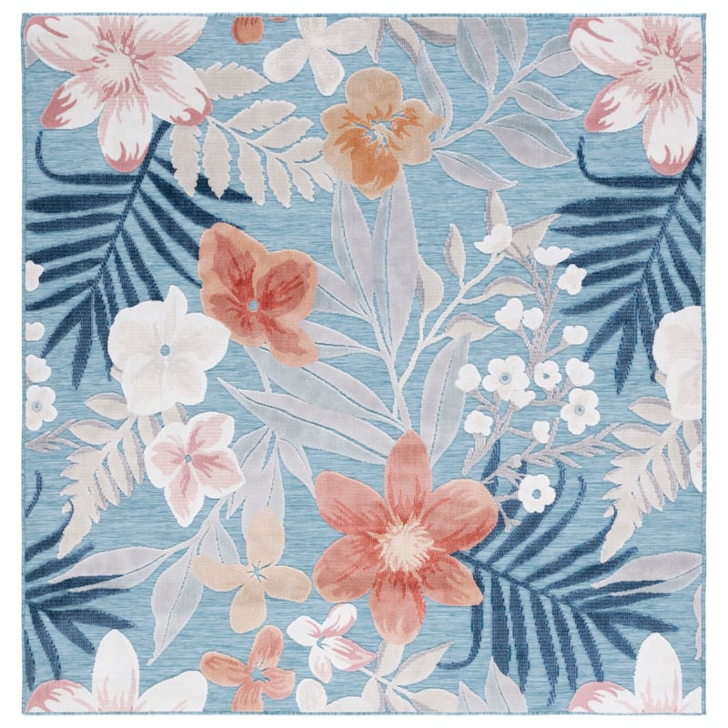 SAFAVIEH Cabana Indoor/ Outdoor Waterproof Transitional Rug - 4' Square - Aqua/Rust