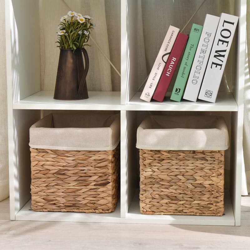 StorageWorks Water Hyacinth Storage Basket Natural Wicker Storage Baskets with Liners (2-Pack)