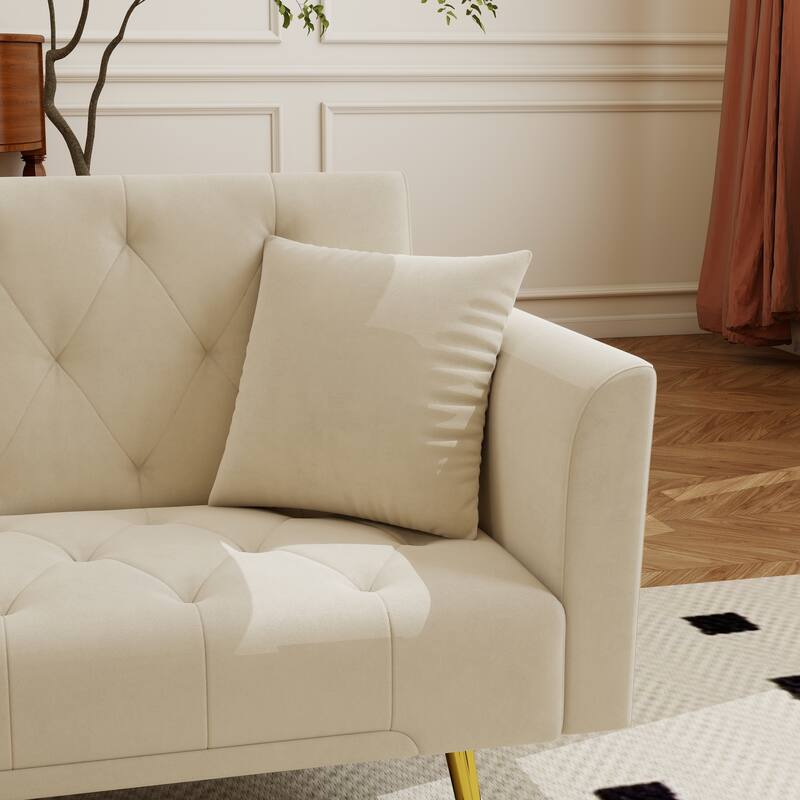 Convertible Sleeper Sofa Bed, Foldable Velvet Loveseat with Adjustable Backrest and Metal Legs, Cloud Chaise Lounge Couch