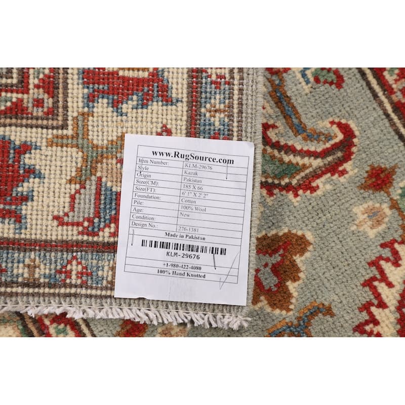 Geometric Kazak Oriental Runner Rug Handmade Hallway Wool Carpet - 2'2" x 6'1"