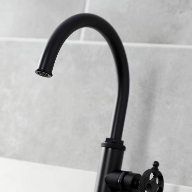 Kingston Brass Webb Single-Handle 1-Hole Deck Mount Kitchen Faucet with Knurled Handle and Brass Side Sprayer
