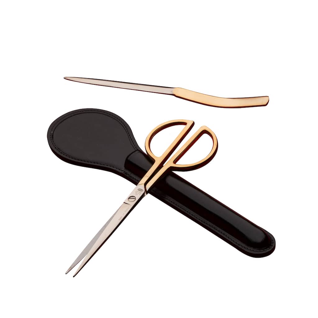 Kings County Tools 3-Piece Letter Opener Envelope Slitter and Desk Scissors Set with Leather Case