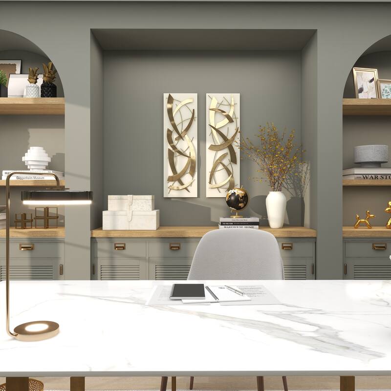 Gold Metal Dimensional Abstract Wall Decor with Black or White Wood Backing (Set of 2)