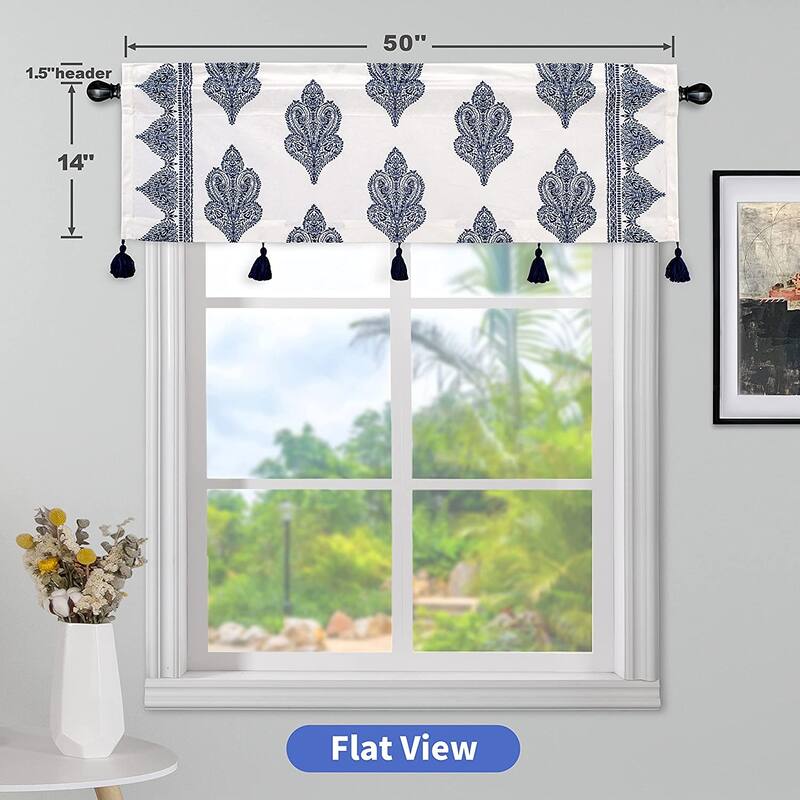 DriftAway Sadie Paisley Medallion Pattern Boho Velvet Window Curtain Valance with Handmade Tassels