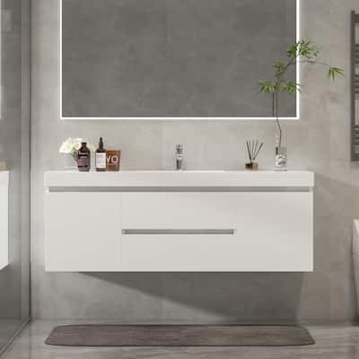 Vanity Art 48-Inch Single Sink Wall-Hung Bathroom Vanity Set White Stone Top Glossy Finish 2 Drawers 4 shelves