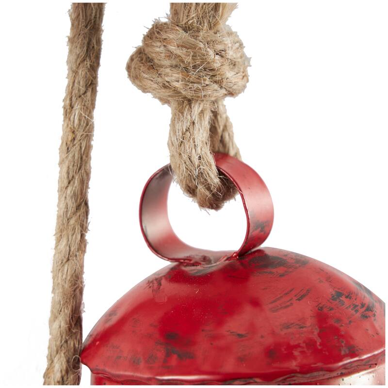 Gold or Red Metal Handmade Tibetan Inspired Decorative Cow Bell with Jute Hanging Rope