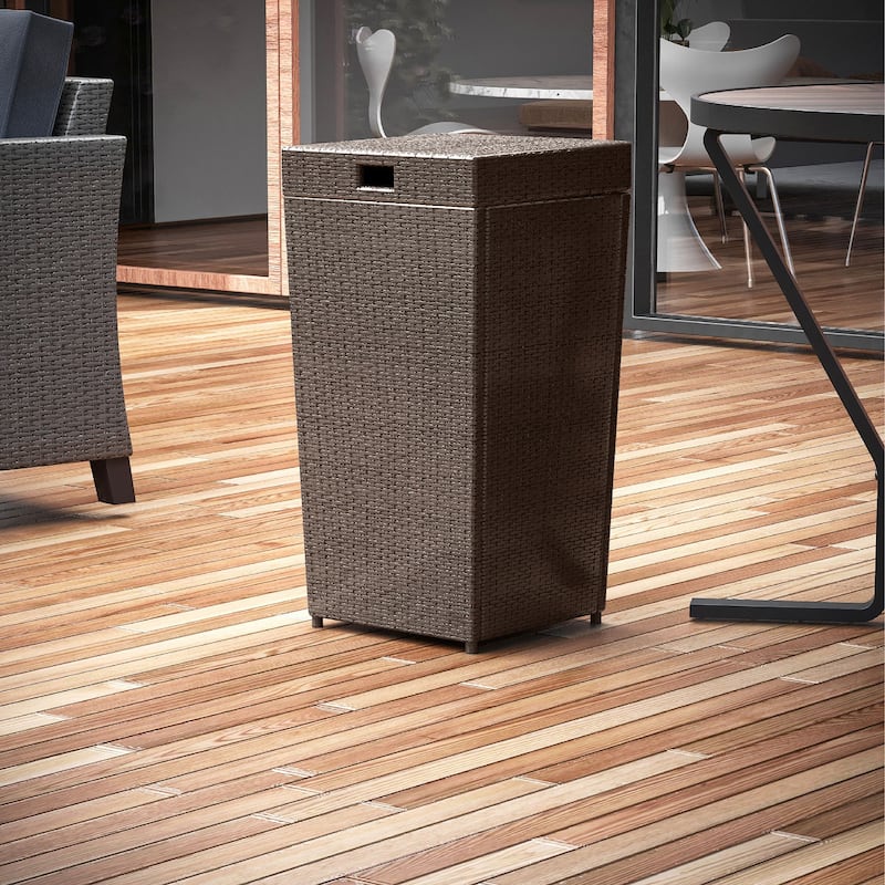 Nestl Outdoor Trash Can with Lid - 30 Gallon Durable Wicker Garbage Can for Patio