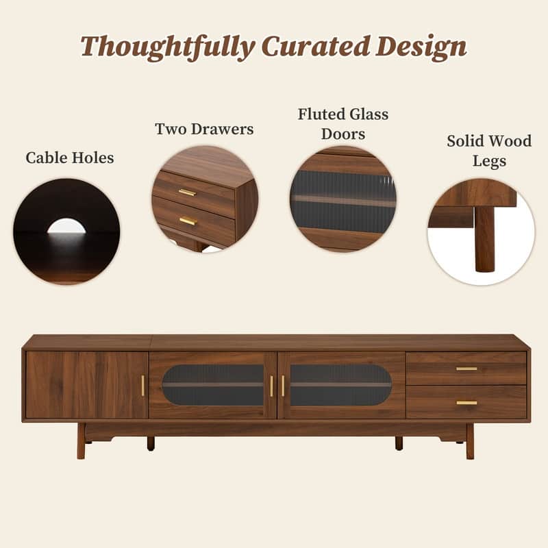 Modern 78" TV Stand for TVs Up to 85", Modern Entertainment Center with Glass Doors and Drawers