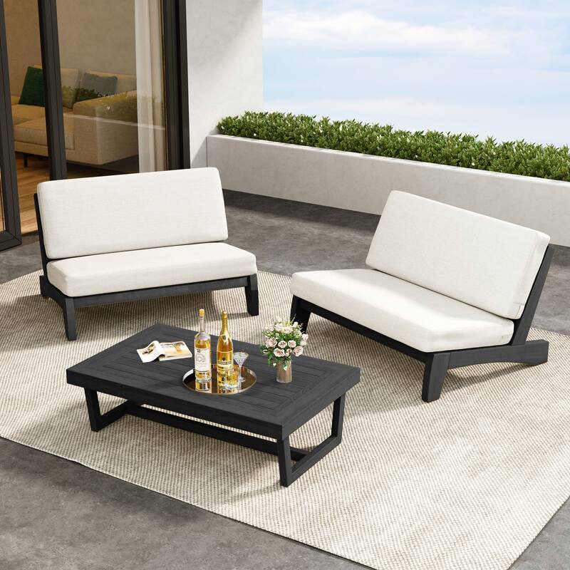 Outdoor 3-Piece Armless Lovesaet Sofa Conversation Set with Table