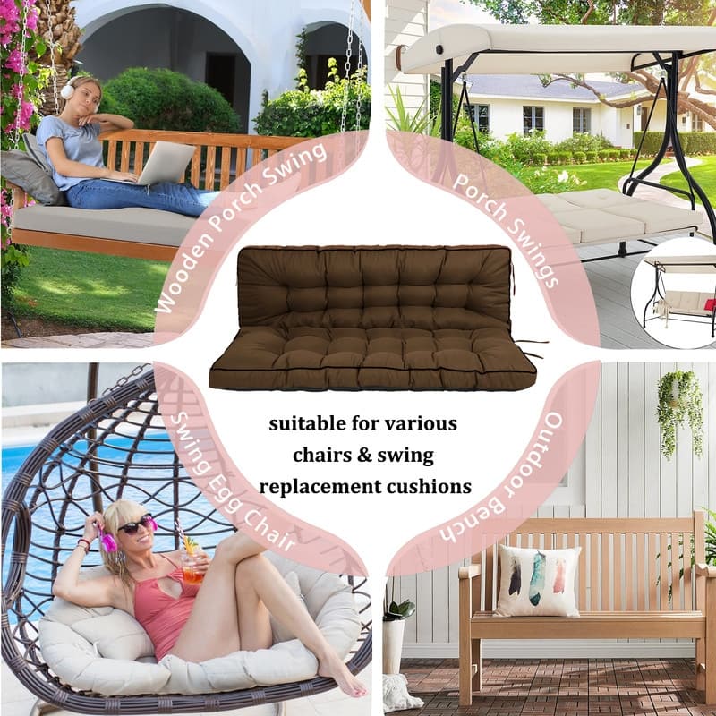 Porch Swing Replacement Cushion, 55in Outdoor Bench Cushions with Backrest Thicken 4"