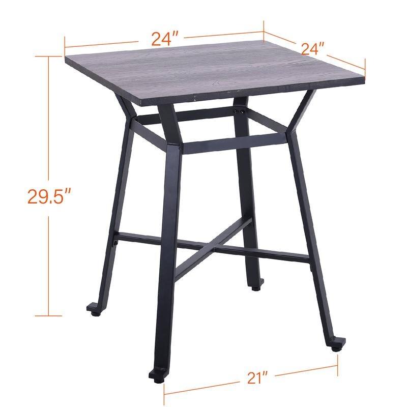PHI VILLA Metal Bar Table, Square Pub Table with Wood Top, 29.5"