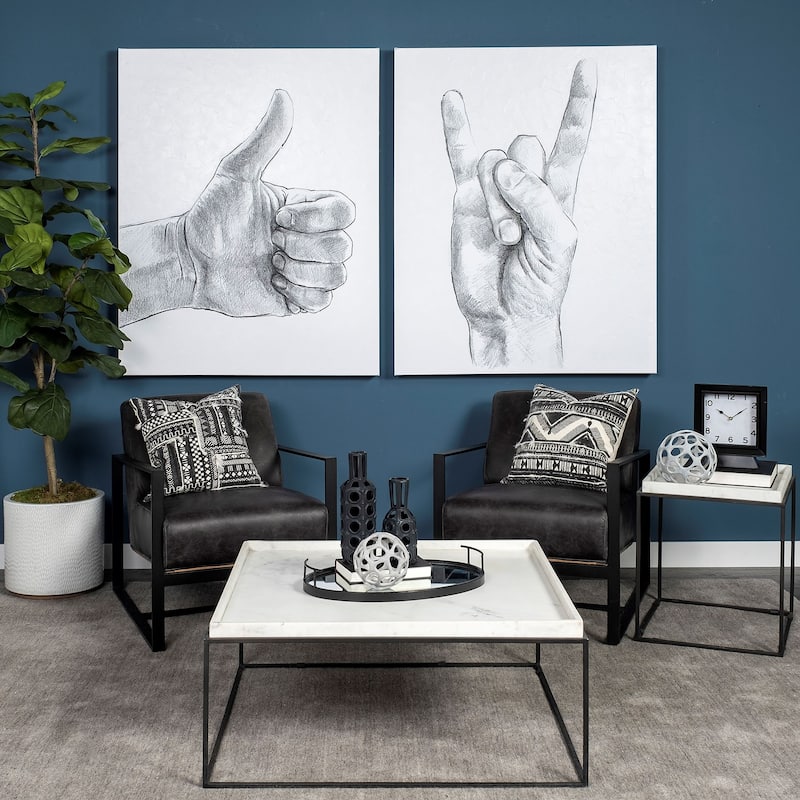 Nathan II White Marble Top with Black Metal Frame Side Table