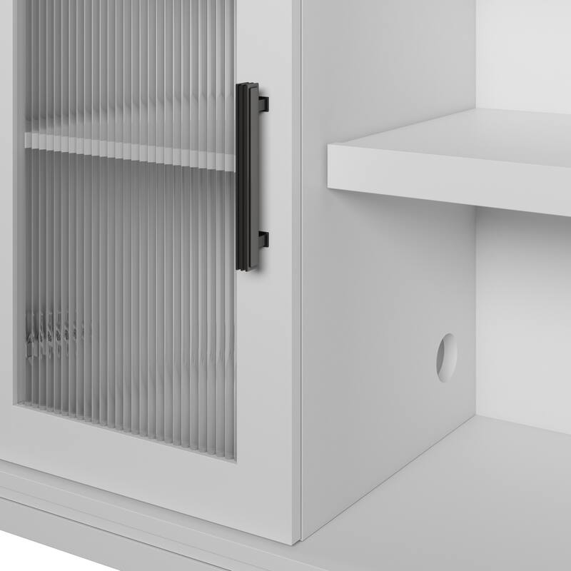 Transitional TV Stand for TVs up to 65 inches with Fluted Glass Doors
