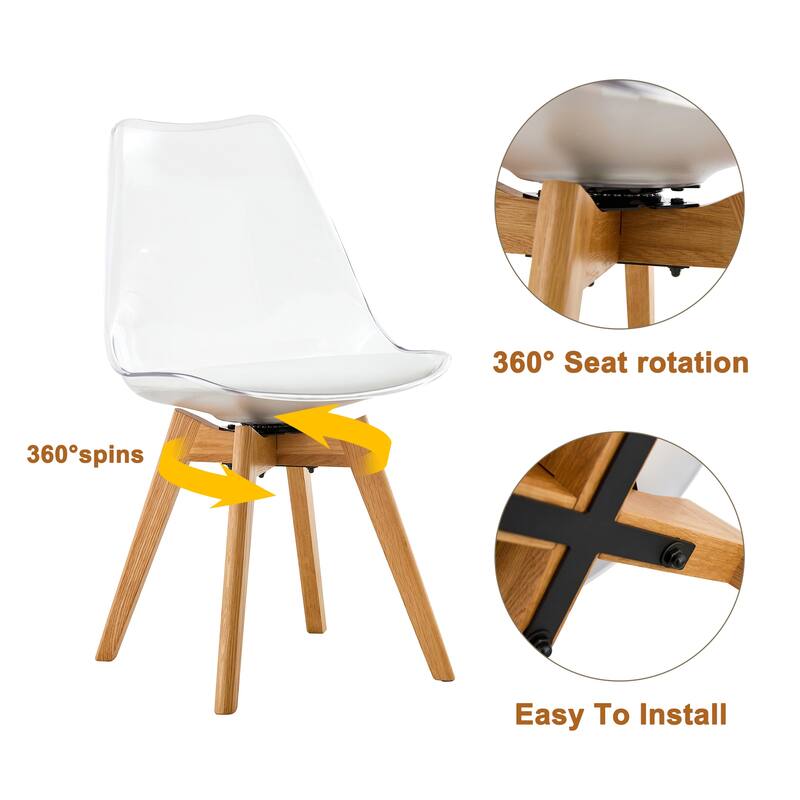 Modern 360°Swivel Crystal Dining Chair,PET Backrest PU Seat Cushion and Oak Legs(Set of 4)