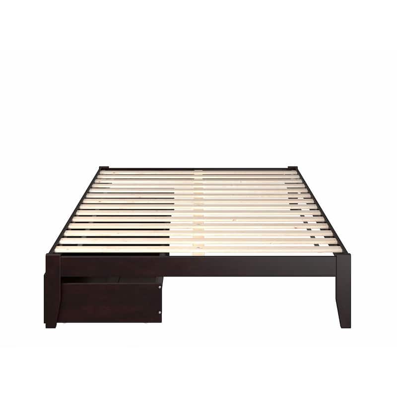 Modern Bed with Drawers - Espresso Finish Platform Bed Frame - Storage Bed