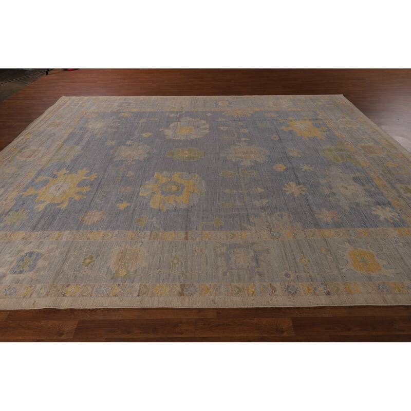 Blue Vegetable Dye Oushak Turkish Area Rug Hand-Knotted Wool Carpet - 9'6"x 12'1"
