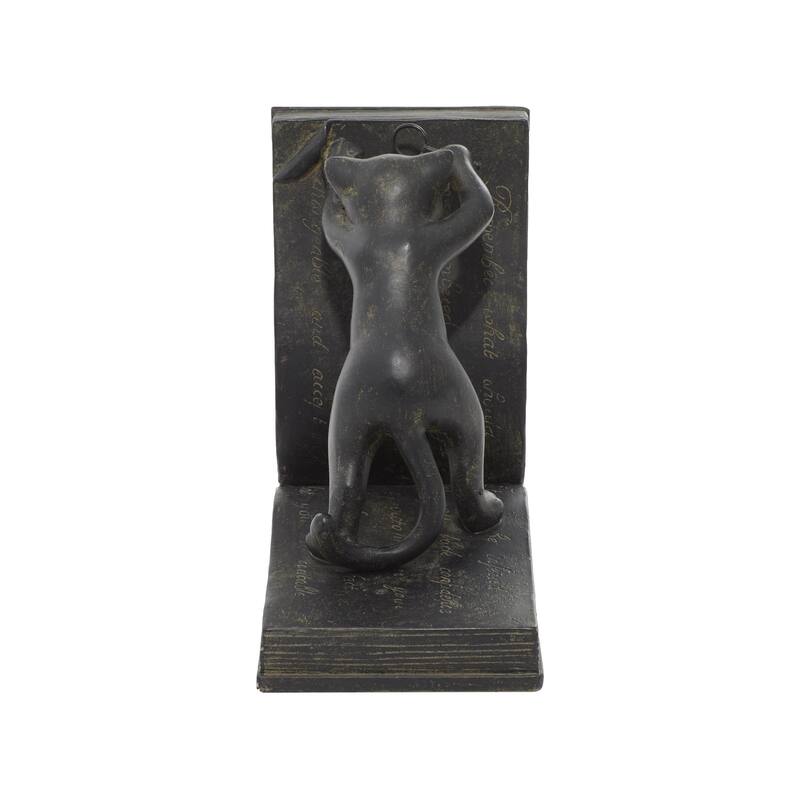 Black Polystone Reading Cat Decorative Bookends (Set of 2)