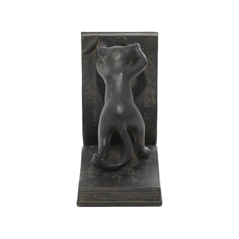 Polystone Cat Reading Decorative Bookends - Set of 2 Black - Roche River Decor