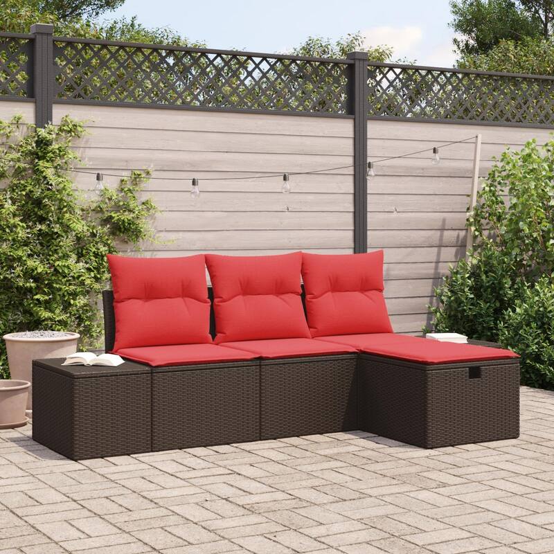 vidaXL 4 Garden Sofa Set with Cushions Brown/Grey Poly Rattan - 94.1 x 46.1 x 27.2 - Brown