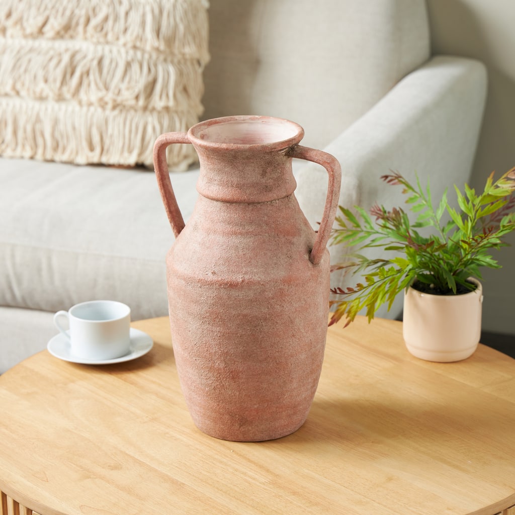 Pink Ceramic Antique Style Decorative Vase with Handles