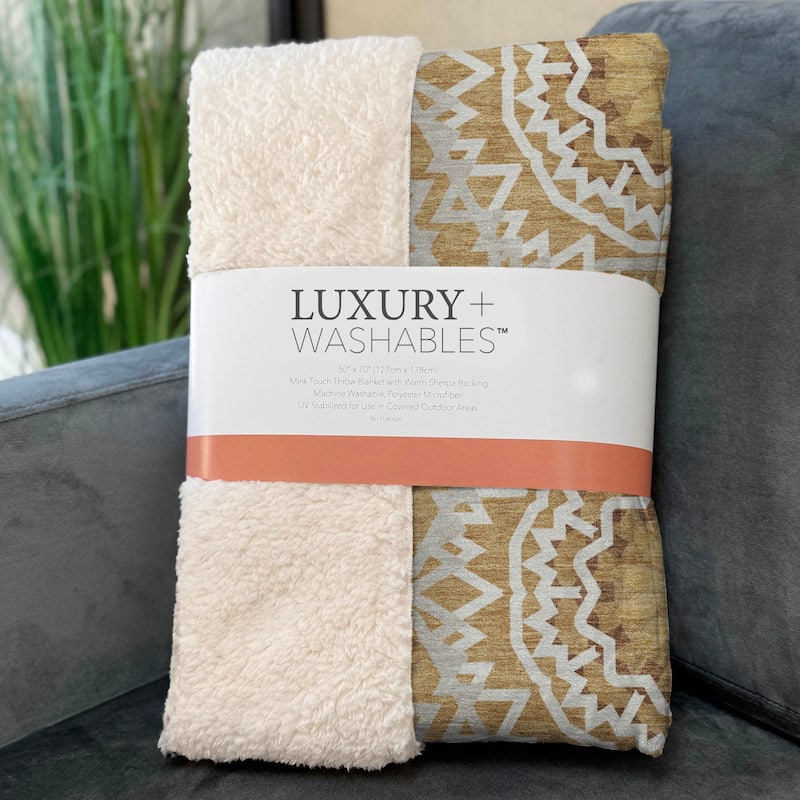Premium Machine Washable Boho Suzani Sherpa Throw Blanket