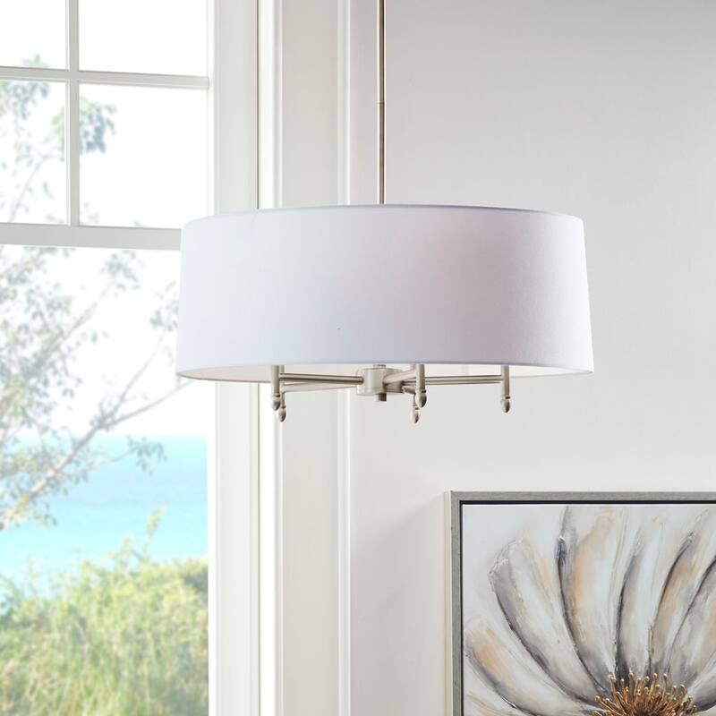 5-Light White Drum Shade Chandelier for living room,bedroom,and dining room