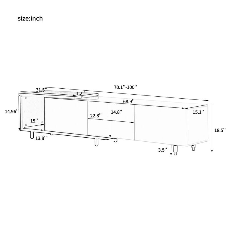 70.1"-100" Adjustable TV Stand with Storage, Modern Entertainment Center for TVs up to 80", Extendable Media Console