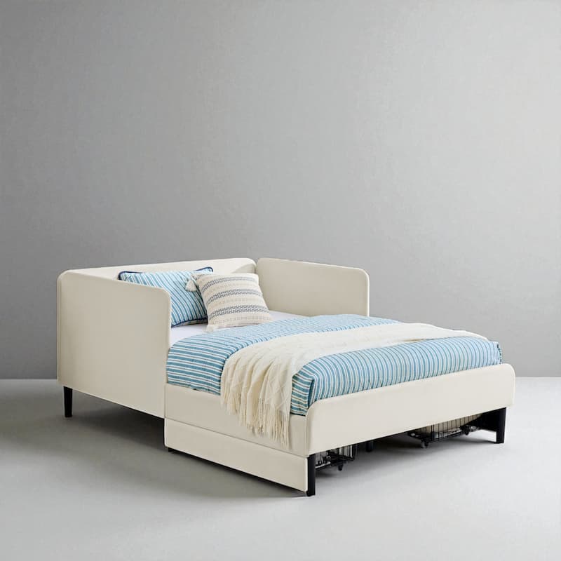 Twin Size Upholstered Platform Sofa Bed with Velvet Cushions and 2 Storage Drawers, Convertible Daybed Frame