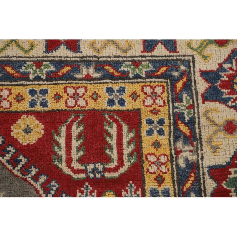 Geometric Kazak Area Rug Hand-Knotted Living Room Wool Carpet - 6'8" x 9'7"