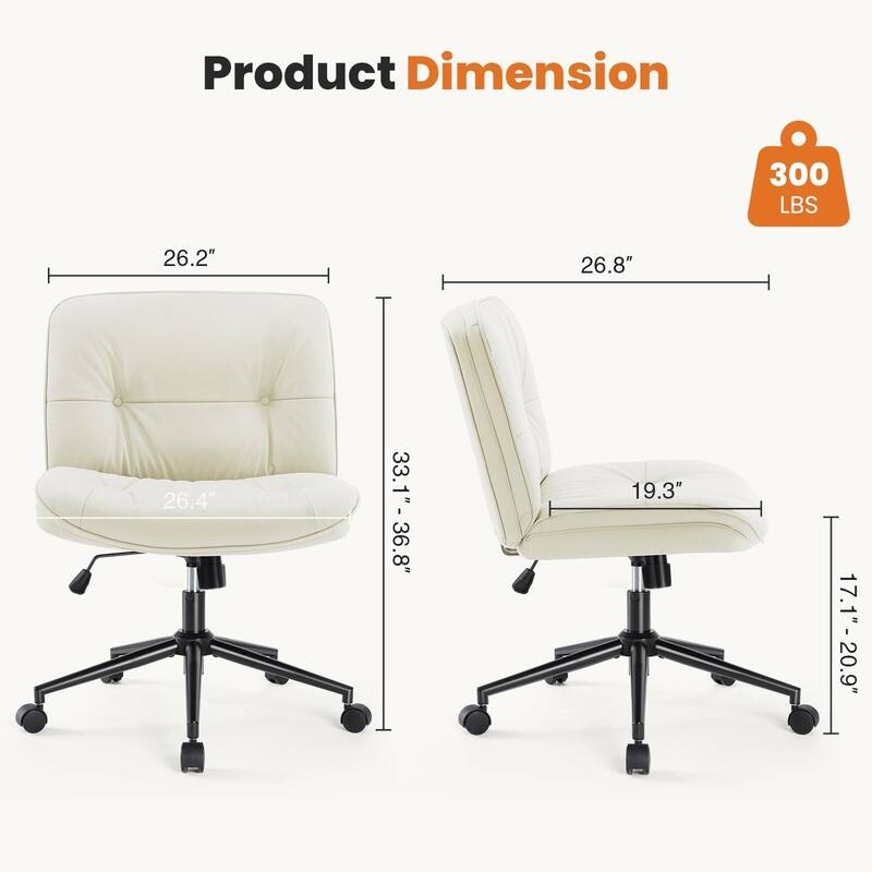 PU Leather Adjustable Height Wide Seat Criss Cross Office Chair with Armless & Changeable Feet