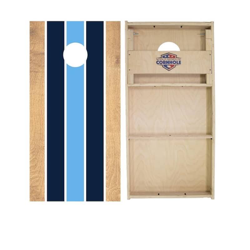 Navy and Baby Blue Classic Stripes Regulation 2x4 Cornhole Board Set - Backyard - Include Carrying Case