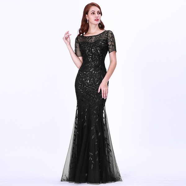 Ever-pretty US Formal Black Evening Dresses Sequins Mermaid Cocktail Party Dress