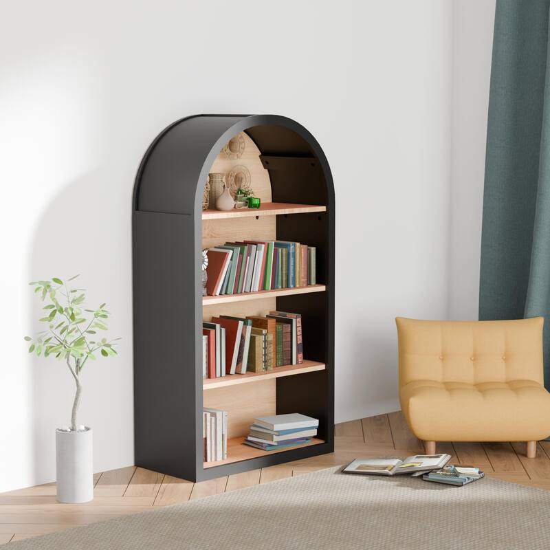 4-Tier Black Arched Bookshelf, 43" Tall Arched Bookcase with Storage Shelves