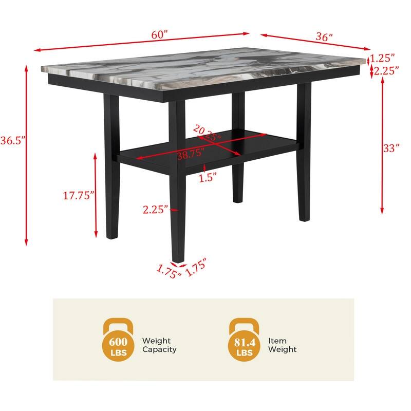 Best Master Furniture Hestor Charcoal Lava Rectangular Counter Height Table
