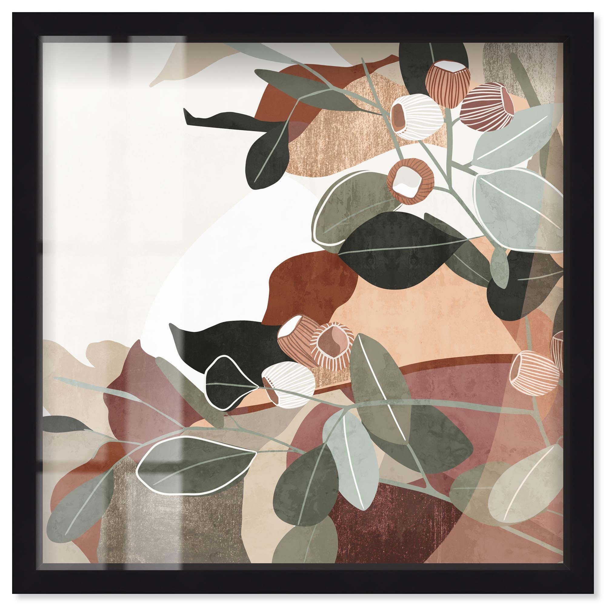 Neutral Leaves Palm Leaf Art Shadowbox Print by Art Remedy