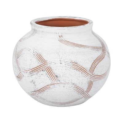 Sagebrook Home Natural Textured Ceramic Round Global Vase, White,
