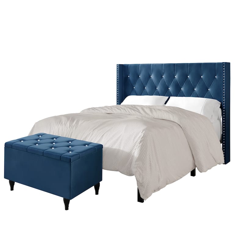 CraftPorch 2 Piece Bedroom Bench Set Velvet Wingback Upholstered Bed