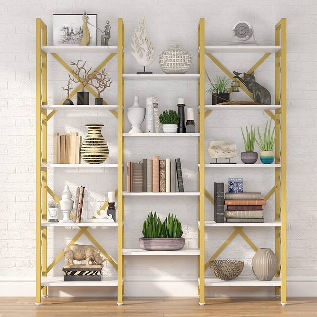 Large Triple Wide 5-Shelf Etagere Bookcase
