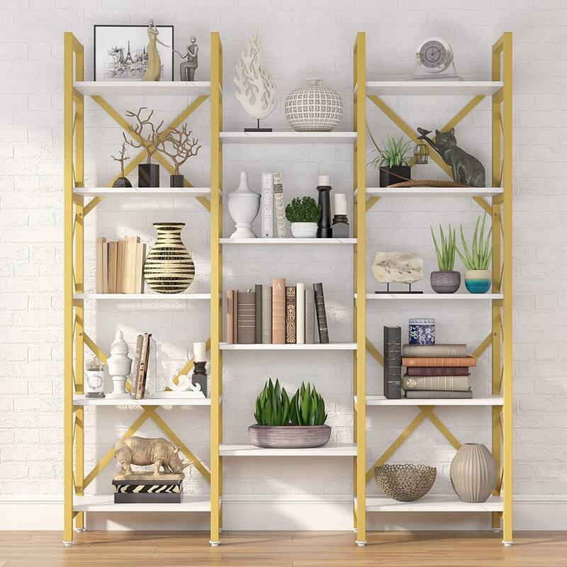 Large Triple Wide 5-Shelf Etagere Bookcase
