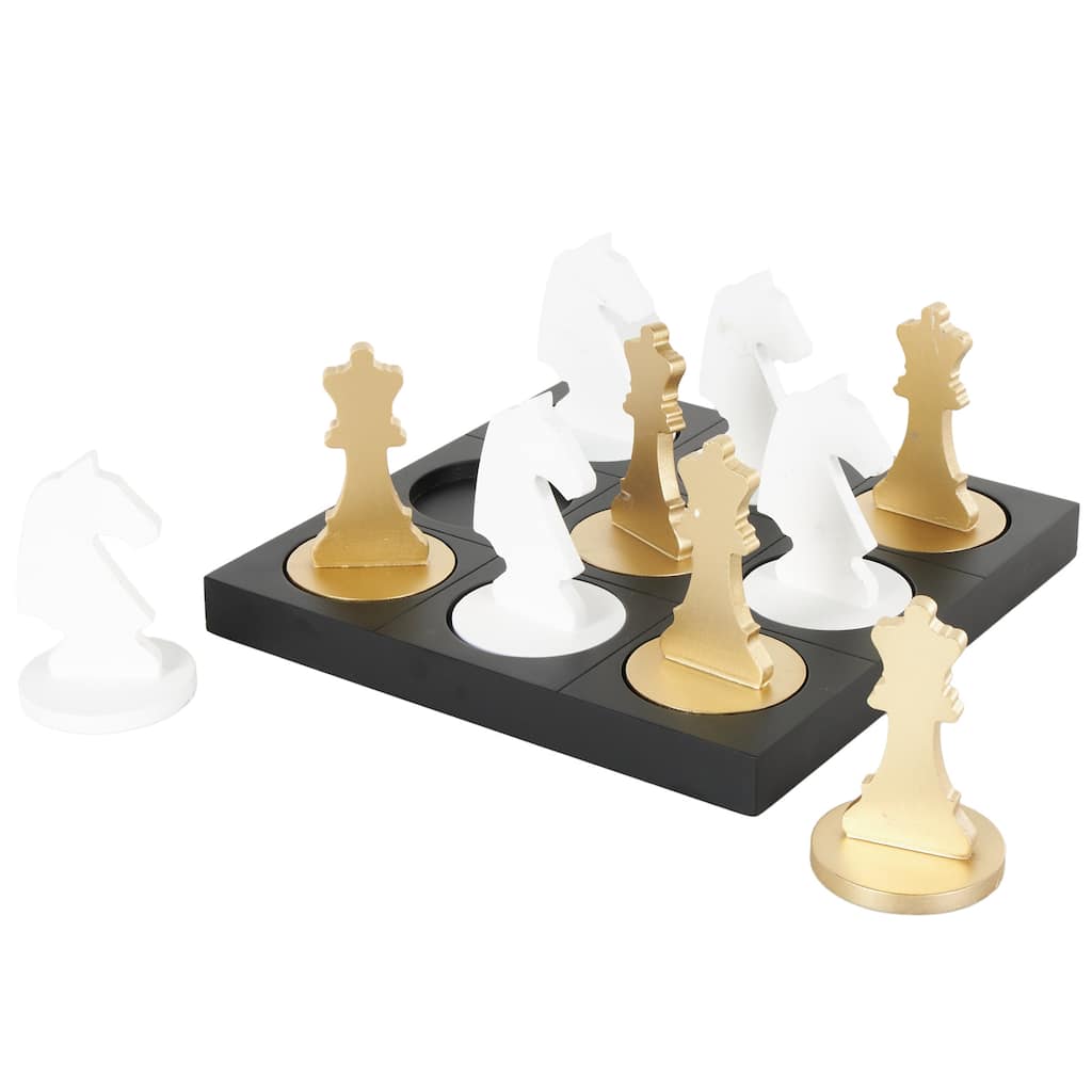 Wood Chess Game Set with Gold and White Pieces - Black - Roche River Decor